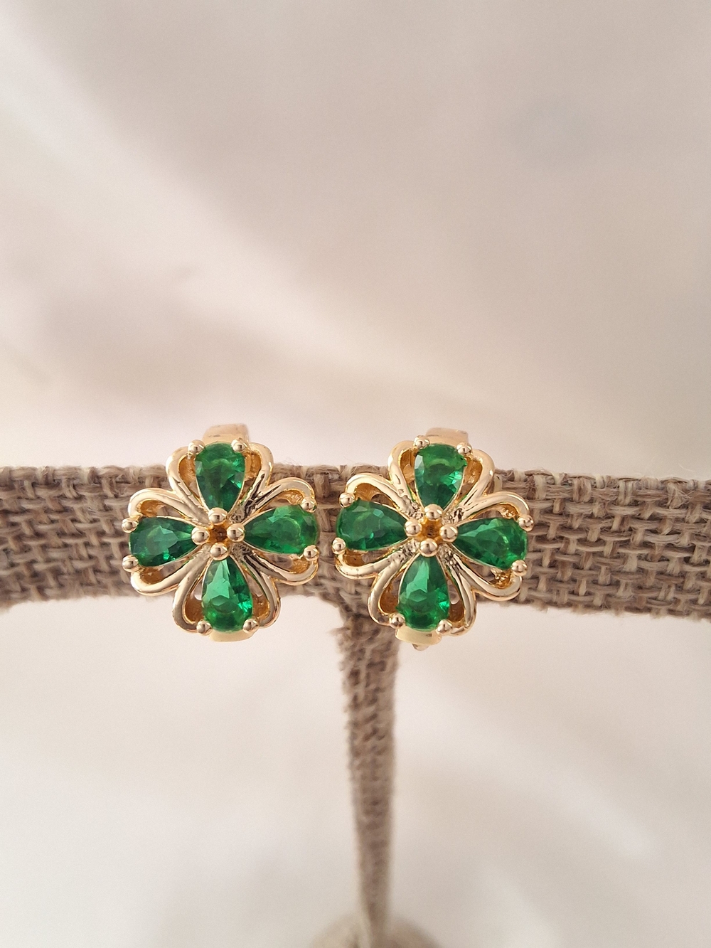 Gold Plated Green Flower Clip-On Earrings